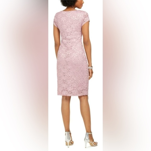 Connected Apparel Women’s Lace Sequined Floral Knee Length Sheath Dress Size 10 - Picture 2 of 7